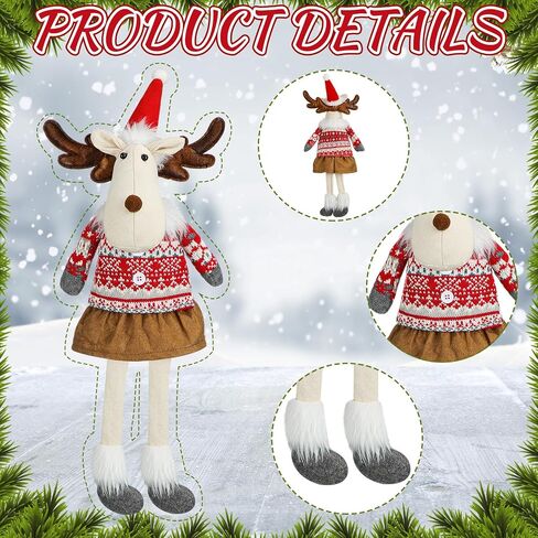 Liliful 2 Pcs Christmas Reindeers Shelf Sitters with Dangling Legs, Christmas Elk Plush Sitting Ornaments Elk Stuffed Dolls for Table Home Mantel Desk Fireplace Xmas Holiday Indoor Gifts Decorations in Saudi Arabia