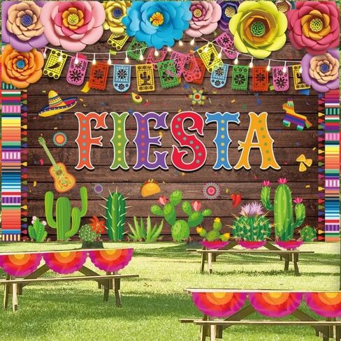 Fiesta Backdrop Mexican Party Photography Mexican Fiesta Backdrop for Pictures Mexican Wood Floral Flags Photo Decoration(7×5 FT) in Saudi Arabia