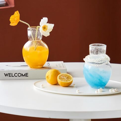مزهرية ثقيلة 1.1 رطل، مزهرية صفراء لتزيين الزهور، مزهرية صغيرة لديكور المنزل والمكتب - مزهرية زجاجية، مزهرية صغيرة، مزهرية فريدة من نوعها 5.5 بوصة ارتفاع مزهرية زجاجية شفافة لطيفة in Kuwait
