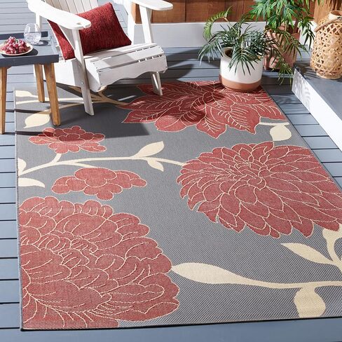 SAFAVIEH Courtyard Collection 6'7" x 9'6" Anthracite / Red CY7321 Indoor/ Outdoor-Waterproof Easy-Cleaning Patio Backyard Mudroom Area-Rug in Saudi Arabia