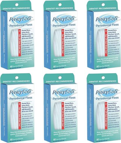 خيط تنظيف الأسنان للأقواس مع فرشاة خيط وسميكة للعناية اليومية بأمراض اللثة وصحة اللثة - خيط تنظيف الأسنان لتقويم الأسنان والأسنان، خيط تنظيف اللثة من ProxySoft، حزمة من 6 قطع in Kuwait
