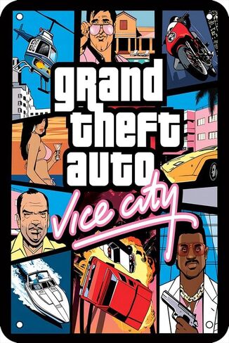 سرقة السيارات الكبرى (GTA) VI لعبة خمر تين تسجيل ملصق جدار ديكور فني علامة عامة معدن القصدير تسجيل 8x12 بوصة in Saudi Arabia