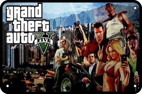 سرقة السيارات الكبرى (GTA) VI لعبة خمر تين تسجيل ملصق جدار ديكور فني علامة عامة معدن القصدير تسجيل 8x12 بوصة in Saudi Arabia