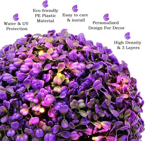 Purple Mini Artificial Boxwood Grass Hemispheres with Solar Lights (10-8-7 inches Dia)-Enhance Your Garden's Twilight Ambiance in Saudi Arabia