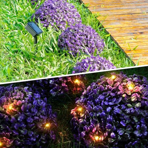 Purple Mini Artificial Boxwood Grass Hemispheres with Solar Lights (10-8-7 inches Dia)-Enhance Your Garden's Twilight Ambiance in Saudi Arabia