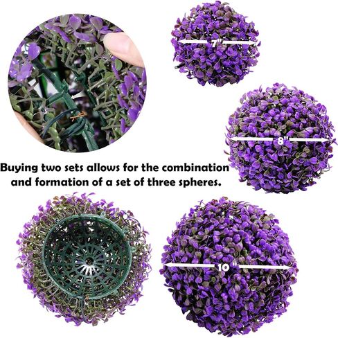 Purple Mini Artificial Boxwood Grass Hemispheres with Solar Lights (10-8-7 inches Dia)-Enhance Your Garden's Twilight Ambiance in Saudi Arabia