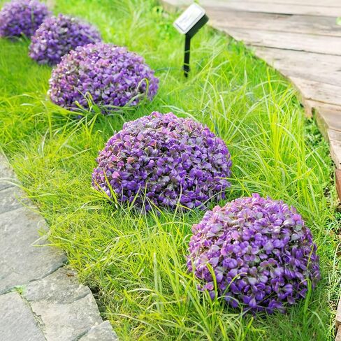 Purple Mini Artificial Boxwood Grass Hemispheres with Solar Lights (10-8-7 inches Dia)-Enhance Your Garden's Twilight Ambiance in Saudi Arabia