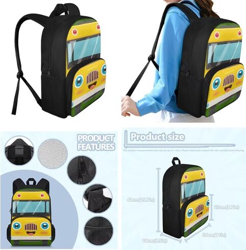 3 in 1 Cartoon School Bus Backpack for Girls Boys Teens Durable Fashion School Bag Insulated Lunchbox Portable Pencil Case for Elementary School in Kuwait
