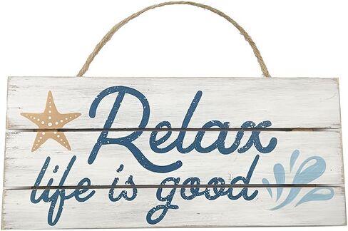 مجموعة Bridge "Relax, Life Is Good" ديكور جداري معلق على الشاطئ على شكل نجم البحر - ديكورات خشبية للشاطئ للحمام المنزلي، ديكور ساحلي، بحري in Kuwait