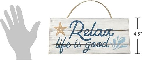 مجموعة Bridge "Relax, Life Is Good" ديكور جداري معلق على الشاطئ على شكل نجم البحر - ديكورات خشبية للشاطئ للحمام المنزلي، ديكور ساحلي، بحري in Kuwait