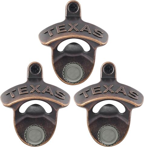 Magnetic Bottle Cap Opener Wall Mounted Beer Opener with Magnets Embedded, Antique Copper TEXAS Bottle Top Opener Wooden Caddy Mounted Gifts (3 Packs) in Saudi Arabia