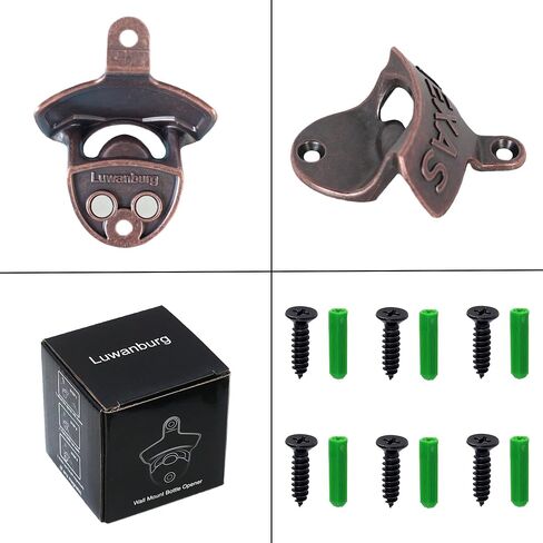 Magnetic Bottle Cap Opener Wall Mounted Beer Opener with Magnets Embedded, Antique Copper TEXAS Bottle Top Opener Wooden Caddy Mounted Gifts (3 Packs) in Saudi Arabia