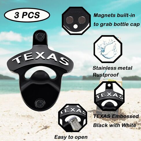 Magnetic Bottle Cap Opener Wall Mounted Beer Opener with Magnets Embedded, Antique Copper TEXAS Bottle Top Opener Wooden Caddy Mounted Gifts (3 Packs) in Saudi Arabia