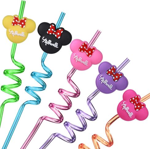Lidmada 25Pcs Mouse Ear Party Favors Straws with 2 Cleaning Brushes Reusable 5 Designs Straws Great for Mickey theme Birthday Party Supplies Gifts for Kids in Kuwait