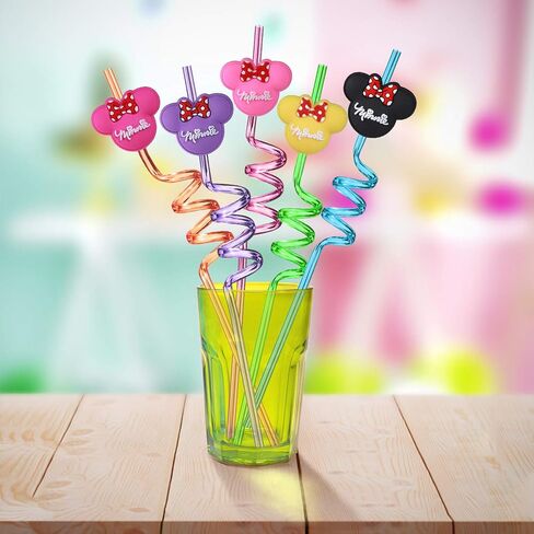 Lidmada 25Pcs Mouse Ear Party Favors Straws with 2 Cleaning Brushes Reusable 5 Designs Straws Great for Mickey theme Birthday Party Supplies Gifts for Kids in Kuwait