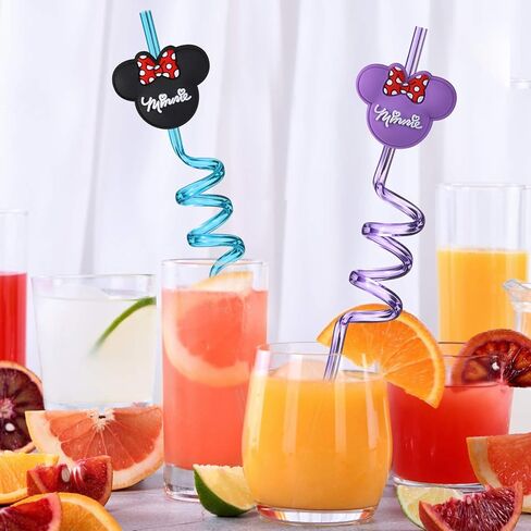 Lidmada 25Pcs Mouse Ear Party Favors Straws with 2 Cleaning Brushes Reusable 5 Designs Straws Great for Mickey theme Birthday Party Supplies Gifts for Kids in Kuwait