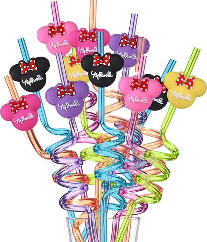 Lidmada 25Pcs Mouse Ear Party Favors Straws with 2 Cleaning Brushes Reusable 5 Designs Straws Great for Mickey theme Birthday Party Supplies Gifts for Kids in Kuwait
