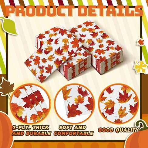 Spiareal 100 Pcs Thanksgiving Paper Napkins Autumn Leaves 3 Ply Thanksgiving Guest Bathroom Napkin for Home Dinner Kitchen Thanksgiving Party(Maple Style) in Saudi Arabia