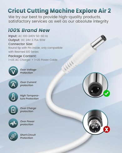 18V Power Cord Replacement for Cricut Maker and Cricut Explore Air 2 Cutting Machine Mini Cake Explore One Create Cricut Maker KSAH1800250T1M2 Plug Cord Replacement Charger Power Supply in Kuwait