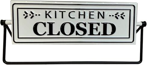 ملصق معدني للطاولة مفتوح ومغلق للمطبخ، كلمات معدنية منقوشة، لافتة حديثة قائمة بذاتها للرف، أبيض/أسود in Kuwait