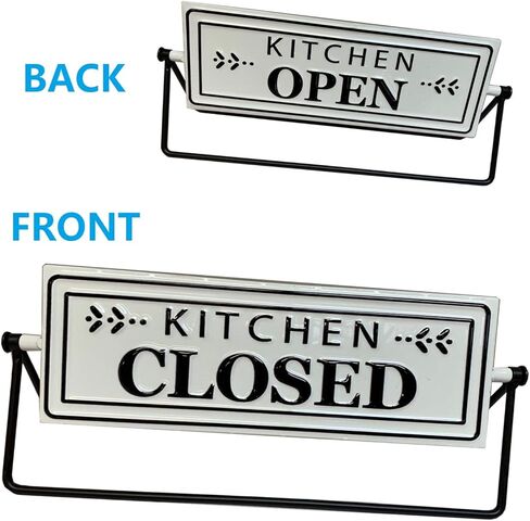ملصق معدني للطاولة مفتوح ومغلق للمطبخ، كلمات معدنية منقوشة، لافتة حديثة قائمة بذاتها للرف، أبيض/أسود in Kuwait