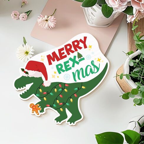 MOTERMATE Christmas Dinosaur Dino Sign Decor, Merry Rexmas Front Porch Door Decor, Dinosaur Room Wall Hanging Decor for Teen Girls Boys Room, T Rex Dinosaur Dino Christmas Ornament for Kids, 8x10 Inch in Saudi Arabia