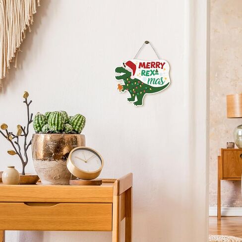 MOTERMATE Christmas Dinosaur Dino Sign Decor, Merry Rexmas Front Porch Door Decor, Dinosaur Room Wall Hanging Decor for Teen Girls Boys Room, T Rex Dinosaur Dino Christmas Ornament for Kids, 8x10 Inch in Saudi Arabia