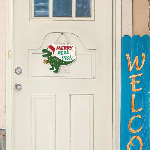 MOTERMATE Christmas Dinosaur Dino Sign Decor, Merry Rexmas Front Porch Door Decor, Dinosaur Room Wall Hanging Decor for Teen Girls Boys Room, T Rex Dinosaur Dino Christmas Ornament for Kids, 8x10 Inch in Saudi Arabia