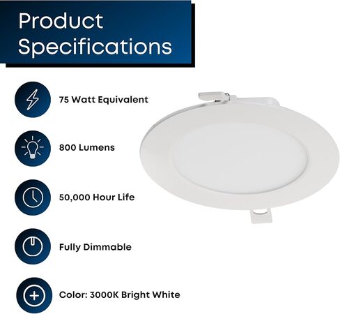 Feit Electric 6" LED Canless Adjustable Recessed Downlights with Integrated J-Box, 65W Equivalent, Dimmable, 5CCT Selectable White, 90 CRI, 850 Lumens, 4 Pack, LEDR6XT/ADJ/6WYCA/4 in Kuwait