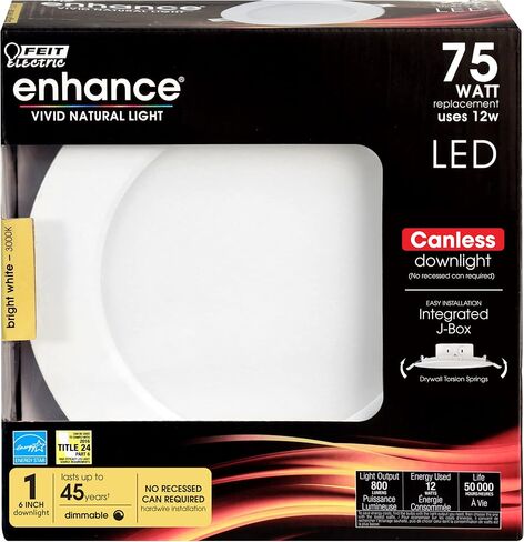 Feit Electric 6" LED Canless Adjustable Recessed Downlights with Integrated J-Box, 65W Equivalent, Dimmable, 5CCT Selectable White, 90 CRI, 850 Lumens, 4 Pack, LEDR6XT/ADJ/6WYCA/4 in Kuwait