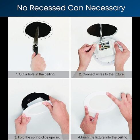 Feit Electric 6" LED Canless Adjustable Recessed Downlights with Integrated J-Box, 65W Equivalent, Dimmable, 5CCT Selectable White, 90 CRI, 850 Lumens, 4 Pack, LEDR6XT/ADJ/6WYCA/4 in Kuwait