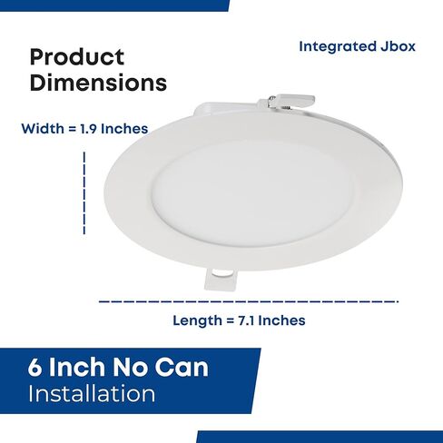 Feit Electric 6" LED Canless Adjustable Recessed Downlights with Integrated J-Box, 65W Equivalent, Dimmable, 5CCT Selectable White, 90 CRI, 850 Lumens, 4 Pack, LEDR6XT/ADJ/6WYCA/4 in Kuwait