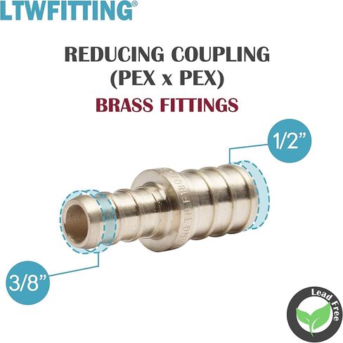 LTWFITTING بدون وصلة تجعيد PEX من النحاس الرصاص مقاس 3/8 بوصة × 1/2 بوصة PEX لتقليل التوصيل (عبوة من 5) in Kuwait
