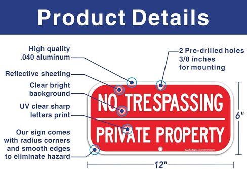 (4 Pack) No Trespassing Sign Private Property Sign, Reflective .40 Rust Free Aluminum 12 x 6 Inches, UV Protected, Weather Resistant, Waterproof, Durable Ink，Easy to Mount in Kuwait