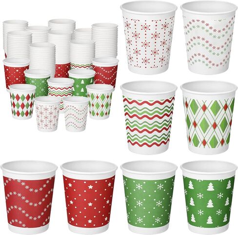 144 Pcs Christmas Cups 8 oz Holiday Assorted Paper Cups Drinking Tea Disposable Christmas Coffee Cups for Hot Beverage Chocolate Xmas Party Supplies Daily Use, 9 Styles (Snowflake) in Saudi Arabia
