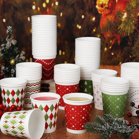 144 Pcs Christmas Cups 8 oz Holiday Assorted Paper Cups Drinking Tea Disposable Christmas Coffee Cups for Hot Beverage Chocolate Xmas Party Supplies Daily Use, 9 Styles (Snowflake) in Saudi Arabia