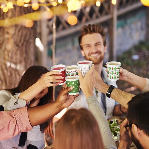 144 Pcs Christmas Cups 8 oz Holiday Assorted Paper Cups Drinking Tea Disposable Christmas Coffee Cups for Hot Beverage Chocolate Xmas Party Supplies Daily Use, 9 Styles (Snowflake) in Saudi Arabia