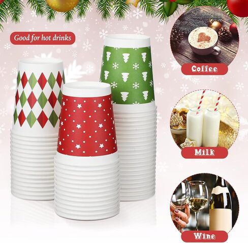 144 Pcs Christmas Cups 8 oz Holiday Assorted Paper Cups Drinking Tea Disposable Christmas Coffee Cups for Hot Beverage Chocolate Xmas Party Supplies Daily Use, 9 Styles (Snowflake) in Saudi Arabia
