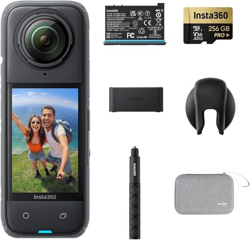 Insta360 X4 Get-Set Bundle - 8K Waterproof 360 Action Camera, 4K Wide-Angle Video, Invisible Selfie Stick, Removable Lens Guards, 135 Min Battery Life, AI Editing, Stabilization in Kuwait