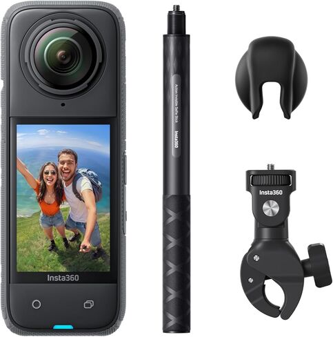 Insta360 X4 Get-Set Bundle - 8K Waterproof 360 Action Camera, 4K Wide-Angle Video, Invisible Selfie Stick, Removable Lens Guards, 135 Min Battery Life, AI Editing, Stabilization in Kuwait