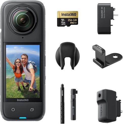 حزمة Insta360 X4 Get-Set - كاميرا أكشن مقاومة للماء 360 درجة بدقة 8K، فيديو بزاوية واسعة 4K، عصا سيلفي غير مرئية، واقيات عدسة قابلة للإزالة، عمر بطارية 135 دقيقة، تحرير الذكاء الاصطناعي، التثبيت in Kuwait