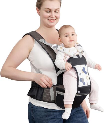 Baby Carrier with Hip Seat for Newborn to Toddler, 6-in-1 Ergonomic Infant Carrier for 0-36 Month Baby, All Positions Soft Breathable Mesh Wrap Carrier with Waist Stool, Easily Adjustable Baby Holder in Saudi Arabia