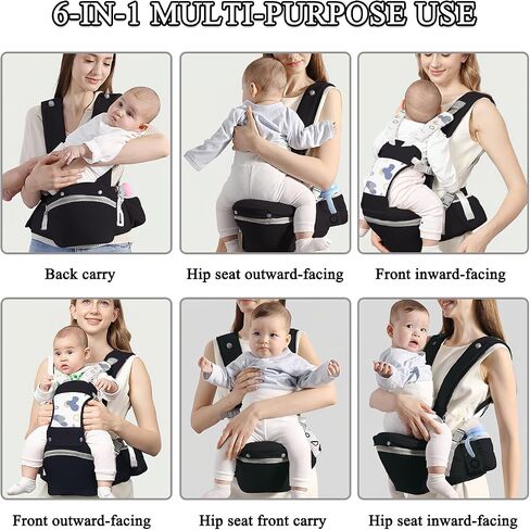 Baby Carrier with Hip Seat for Newborn to Toddler, 6-in-1 Ergonomic Infant Carrier for 0-36 Month Baby, All Positions Soft Breathable Mesh Wrap Carrier with Waist Stool, Easily Adjustable Baby Holder in Saudi Arabia