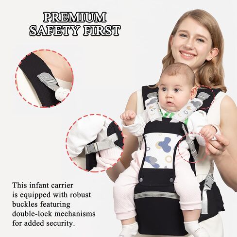 Baby Carrier with Hip Seat for Newborn to Toddler, 6-in-1 Ergonomic Infant Carrier for 0-36 Month Baby, All Positions Soft Breathable Mesh Wrap Carrier with Waist Stool, Easily Adjustable Baby Holder in Saudi Arabia
