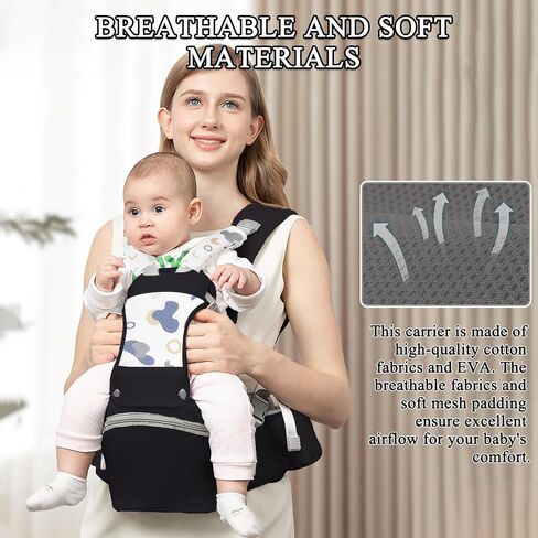 Baby Carrier with Hip Seat for Newborn to Toddler, 6-in-1 Ergonomic Infant Carrier for 0-36 Month Baby, All Positions Soft Breathable Mesh Wrap Carrier with Waist Stool, Easily Adjustable Baby Holder in Saudi Arabia