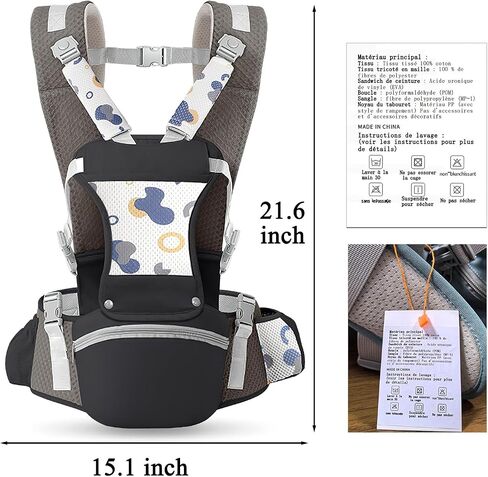 Baby Carrier with Hip Seat for Newborn to Toddler, 6-in-1 Ergonomic Infant Carrier for 0-36 Month Baby, All Positions Soft Breathable Mesh Wrap Carrier with Waist Stool, Easily Adjustable Baby Holder in Saudi Arabia