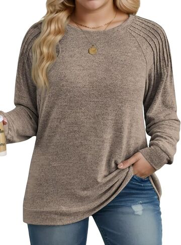 DOLNINE Plus-Size-Sweatshirts for Women Crewneck Pleated Long Sleeve Shirts Fashion Loose Fit Tunic Tops in Kuwait