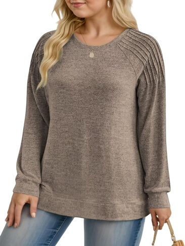 DOLNINE Plus-Size-Sweatshirts for Women Crewneck Pleated Long Sleeve Shirts Fashion Loose Fit Tunic Tops in Kuwait