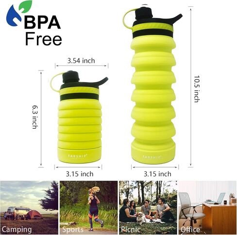 Collapsible Water Bottle for Outdoor, Travel, Gym, Sports Water Bottle with Leak Proof Screw Cap, Silicone Water Bottle, BPA Free, 28 oz/ 800ml in Saudi Arabia