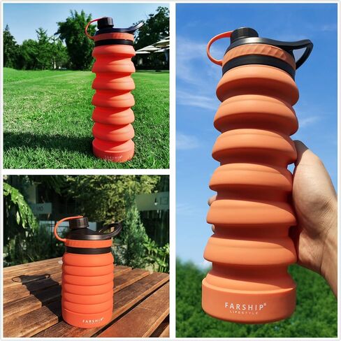 Collapsible Water Bottle for Outdoor, Travel, Gym, Sports Water Bottle with Leak Proof Screw Cap, Silicone Water Bottle, BPA Free, 28 oz/ 800ml in Saudi Arabia
